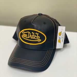 Vintage Leather Von Dutch Themed Trucker Hat